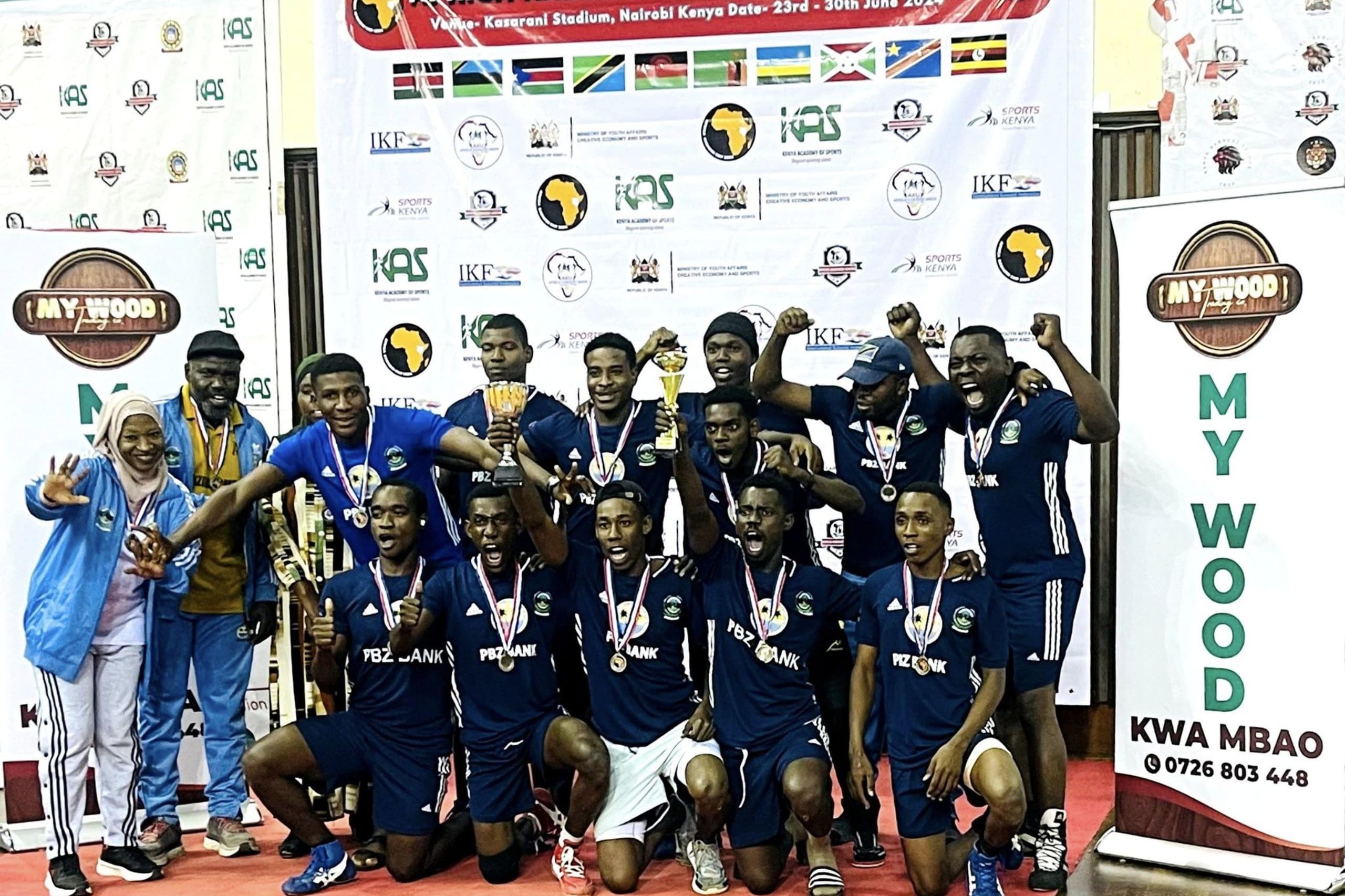 Winning team celebrating victory at a sports event